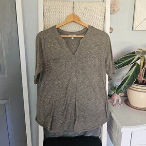 Sonoma Grey V-Neck Rolled Sleeve Top – Size Large